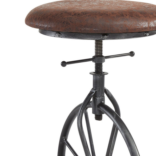 Homeroots 26" Brown And Gray Upholstered Iron Swivel Backless Adjustable Height Bar Chair   477198