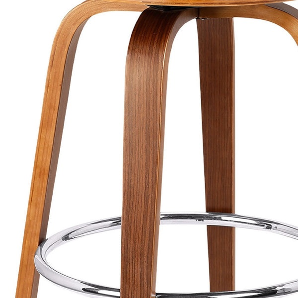 HomeRoots 25" Cream And Brown Swivel Backless Counter Stool - Retro Style, 360° Movement, Ideal for Modern Spaces 477199