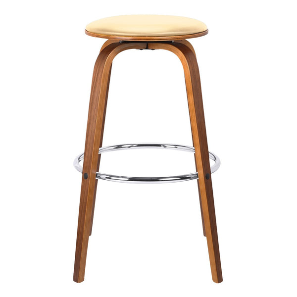 HomeRoots 25" Cream And Brown Swivel Backless Counter Stool - Retro Style, 360° Movement, Ideal for Modern Spaces 477199