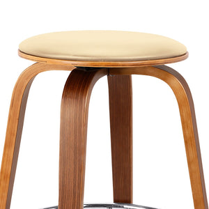 HomeRoots 25" Cream And Brown Swivel Backless Counter Stool - Retro Style, 360° Movement, Ideal for Modern Spaces 477199
