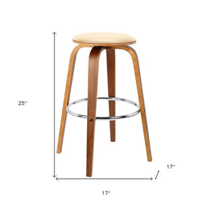 HomeRoots 25" Cream And Brown Swivel Backless Counter Stool - Retro Style, 360° Movement, Ideal for Modern Spaces 477199
