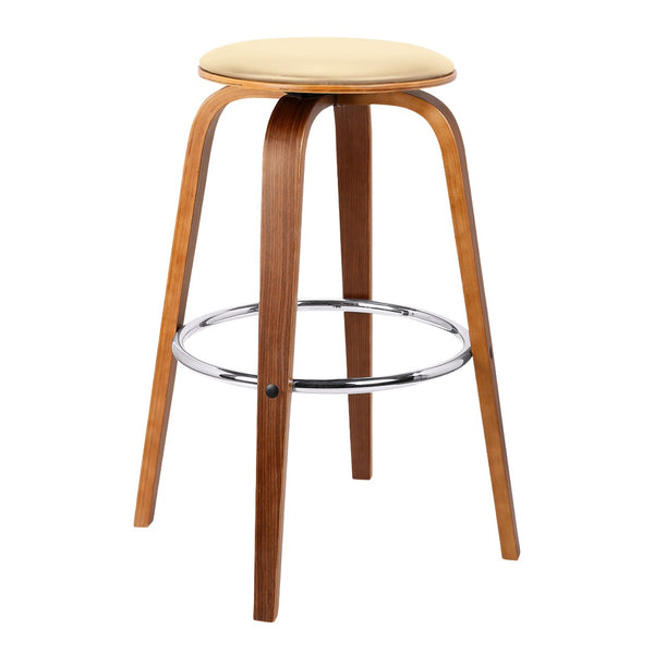HomeRoots 25" Cream And Brown Swivel Backless Counter Stool - Retro Style, 360° Movement, Ideal for Modern Spaces 477199