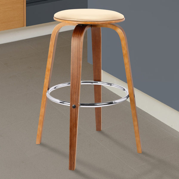 HomeRoots 25" Cream And Brown Swivel Backless Counter Stool - Retro Style, 360° Movement, Ideal for Modern Spaces 477199