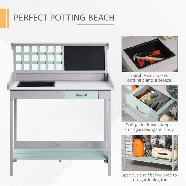 English Elm Outsunny Outdoor Wooden Potting Bench With Removable Sink, Ample Storage & Chalkboard, Light Gray W2225P174487-GIGA