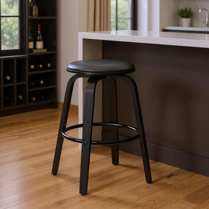 HomeRoots 29" Modern Gray and Black Swivel Bar Stool - Backless, Cushioned Seat for Stylish Dining & Comfort 477200