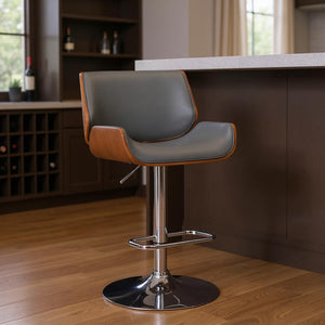HomeRoots 24" Gray And Silver Iron Swivel Bar Chair - Adjustable Height Retro Glam Stool for Modern Spaces 477202