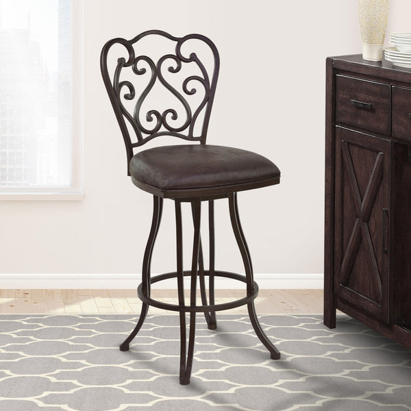 HomeRoots 26" Elegant Espresso Swivel Counter Bar Chair with Vintage Scroll-Back Design for Stylish Comfort 477206