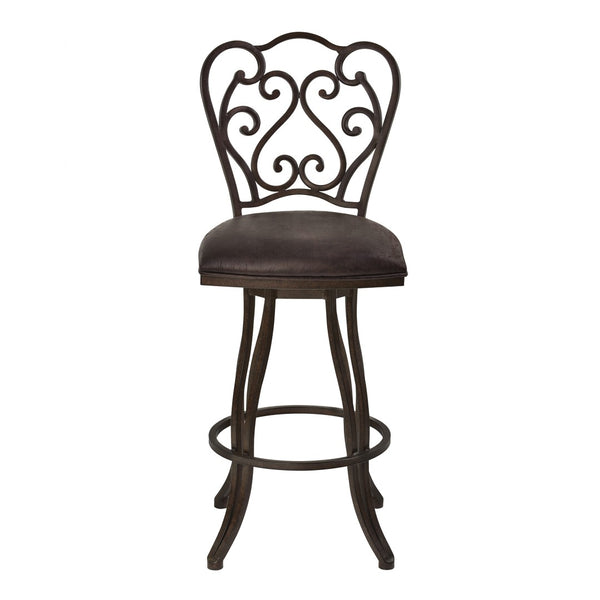 HomeRoots 26" Elegant Espresso Swivel Counter Bar Chair with Vintage Scroll-Back Design for Stylish Comfort 477206
