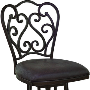 HomeRoots 26" Elegant Espresso Swivel Counter Bar Chair with Vintage Scroll-Back Design for Stylish Comfort 477206