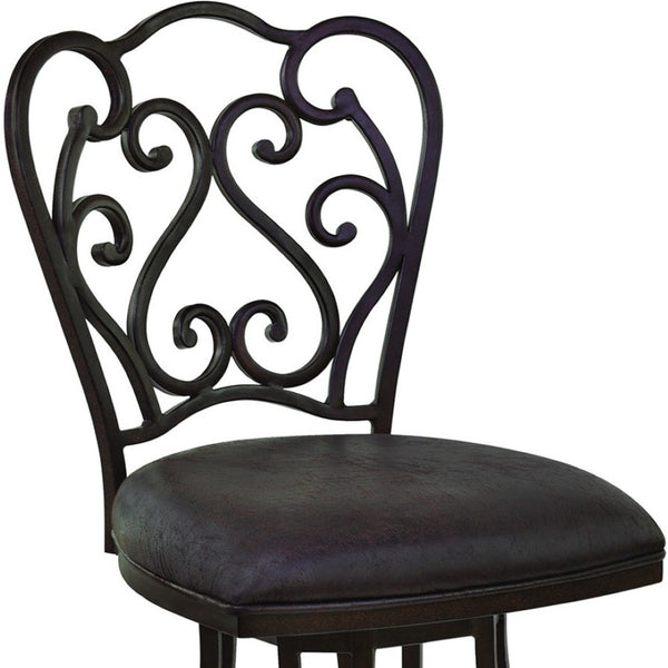 HomeRoots 26" Elegant Espresso Swivel Counter Bar Chair with Vintage Scroll-Back Design for Stylish Comfort 477206