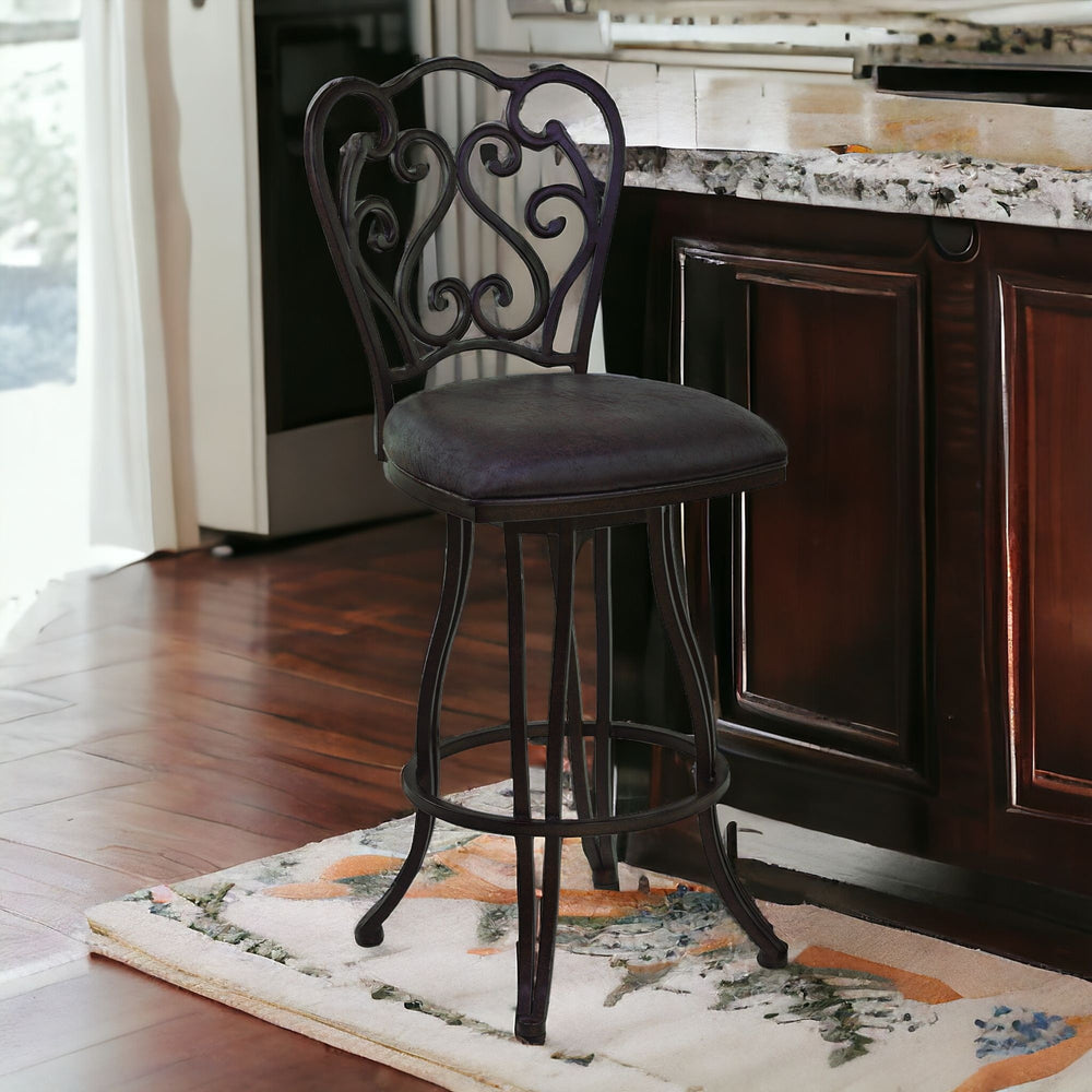 Homeroots 26" Espresso Iron Swivel Counter Height Bar Chair   477206