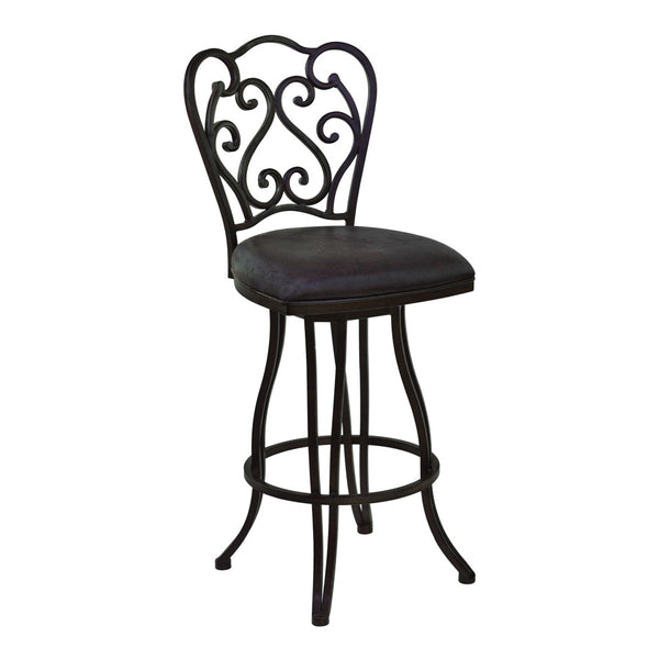 HomeRoots 26" Elegant Espresso Swivel Counter Bar Chair with Vintage Scroll-Back Design for Stylish Comfort 477206