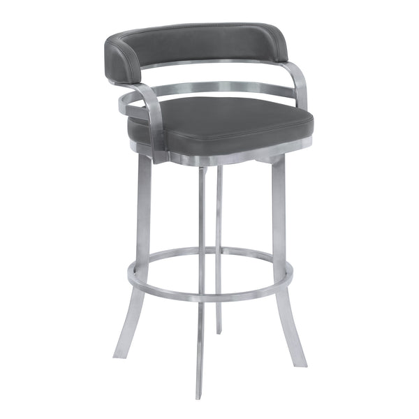 Homeroots 26" Gray And Silver Faux Leather And Iron Swivel Low Back Counter Height Bar Chair   477208