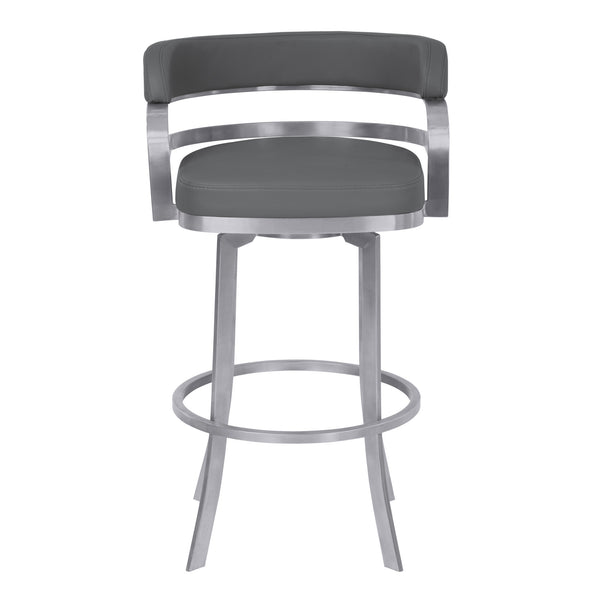 Homeroots 26" Gray And Silver Faux Leather And Iron Swivel Low Back Counter Height Bar Chair   477208