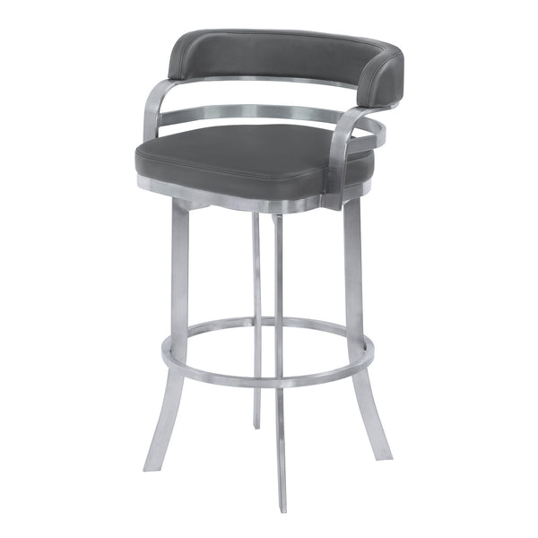 Homeroots 26" Gray And Silver Faux Leather And Iron Swivel Low Back Counter Height Bar Chair   477208