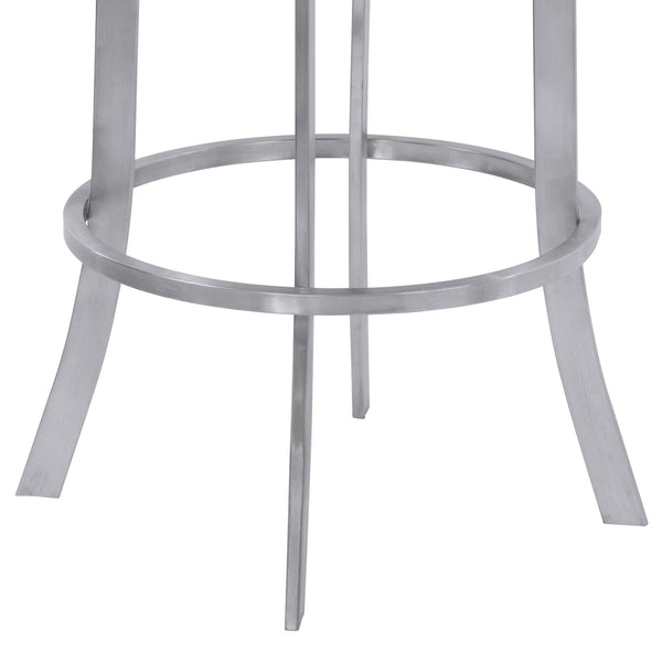 Homeroots 30" Gray And Silver Faux Leather And Iron Swivel Low Back Bar Height Bar Chair   477209
