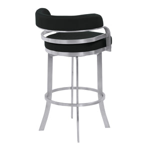 Homeroots 26" Black And Silver Faux Leather And Iron Swivel Low Back Counter Height Bar Chair   477210