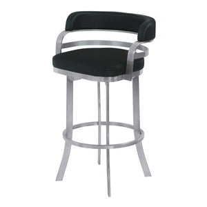 Homeroots 26" Black And Silver Faux Leather And Iron Swivel Low Back Counter Height Bar Chair   477210
