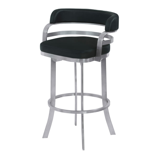 Homeroots 26" Black And Silver Faux Leather And Iron Swivel Low Back Counter Height Bar Chair   477210
