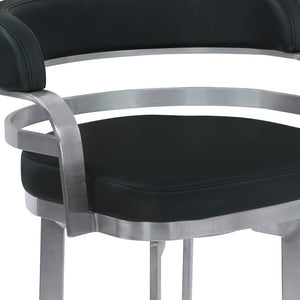 Homeroots 26" Black And Silver Faux Leather And Iron Swivel Low Back Counter Height Bar Chair   477210