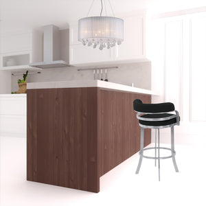 Homeroots 26" Black And Silver Faux Leather And Iron Swivel Low Back Counter Height Bar Chair   477210