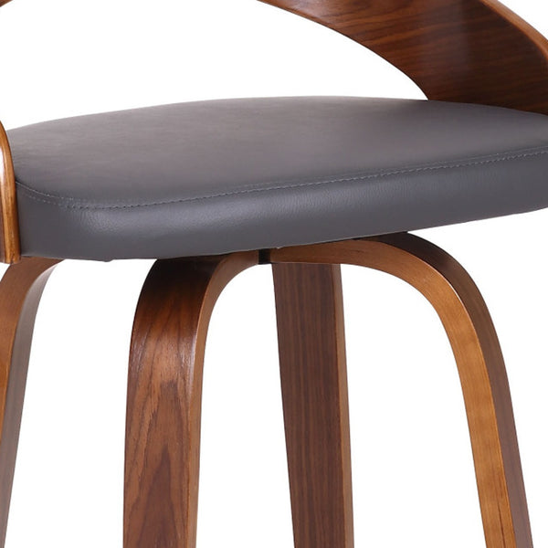 Homeroots 26" Gray And Brown Faux Leather And Iron Low Back Counter Height Swivel Bar Chair   477213