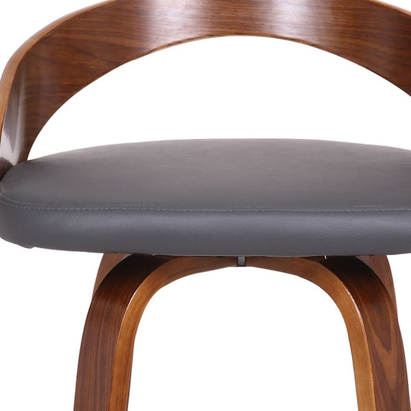 Homeroots 26" Gray And Brown Faux Leather And Iron Low Back Counter Height Swivel Bar Chair   477213