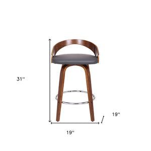 HomeRoots 26" Stylish Gray Faux Leather Swivel Bar Chair with Walnut Brown Iron Base for Modern Interiors 477213
