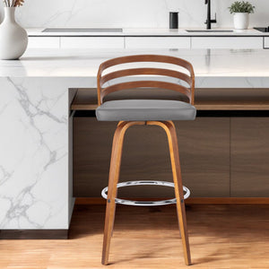 Homeroots 30" Gray And Brown Iron Swivel Low Back Bar Height Bar Chair   477214