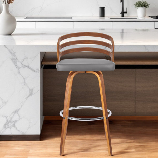 Homeroots 30" Gray And Brown Iron Swivel Low Back Bar Height Bar Chair   477214