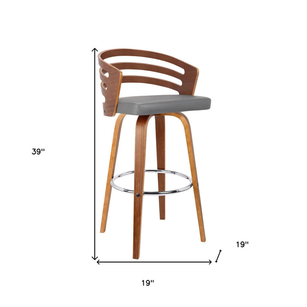 Homeroots 30" Gray And Brown Iron Swivel Low Back Bar Height Bar Chair   477214