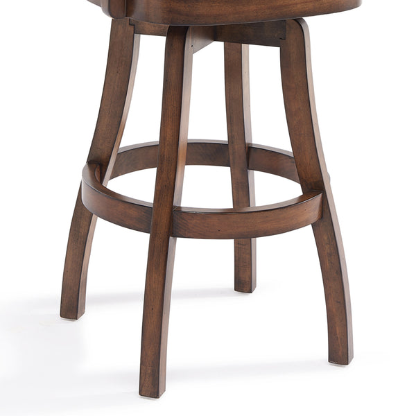 Homeroots 30" Brown And Chestnut Faux Leather And Solid Wood Swivel Bar Height Bar Chair   477215