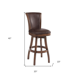 Homeroots 26" Brown And Chestnut Faux Leather And Solid Wood Swivel Counter Height Bar Chair   477216