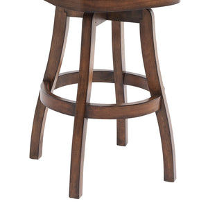Homeroots 30" Brown And Chestnut Faux Leather And Solid Wood Swivel Bar Height Bar Chair   477217