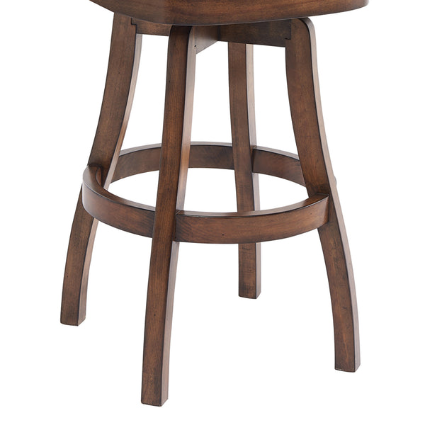 Homeroots 30" Brown And Chestnut Faux Leather And Solid Wood Swivel Bar Height Bar Chair   477217