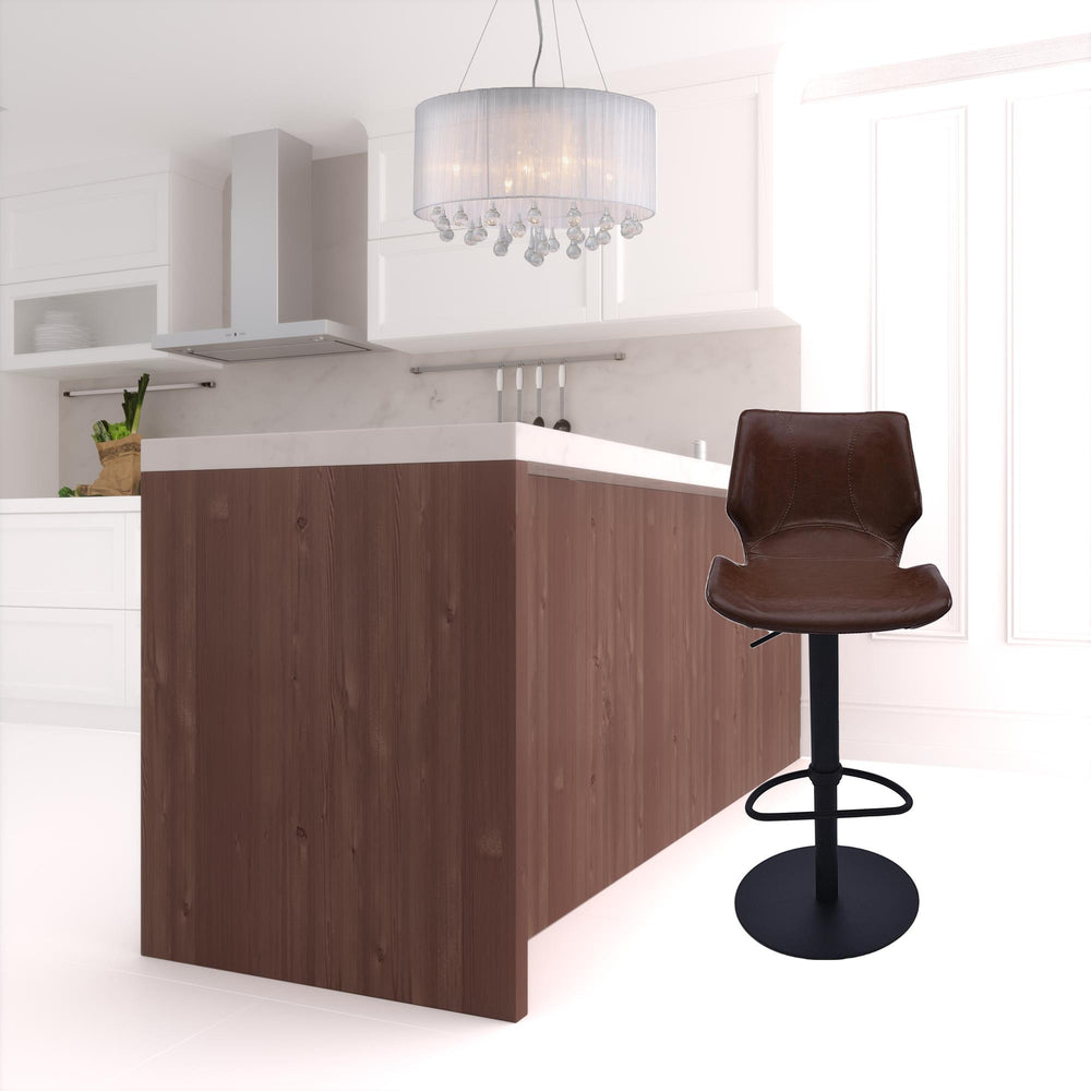 Homeroots 21" Coffee And Black Faux Leather And Iron Swivel Low Back Adjustable Height Bar Chair   477221