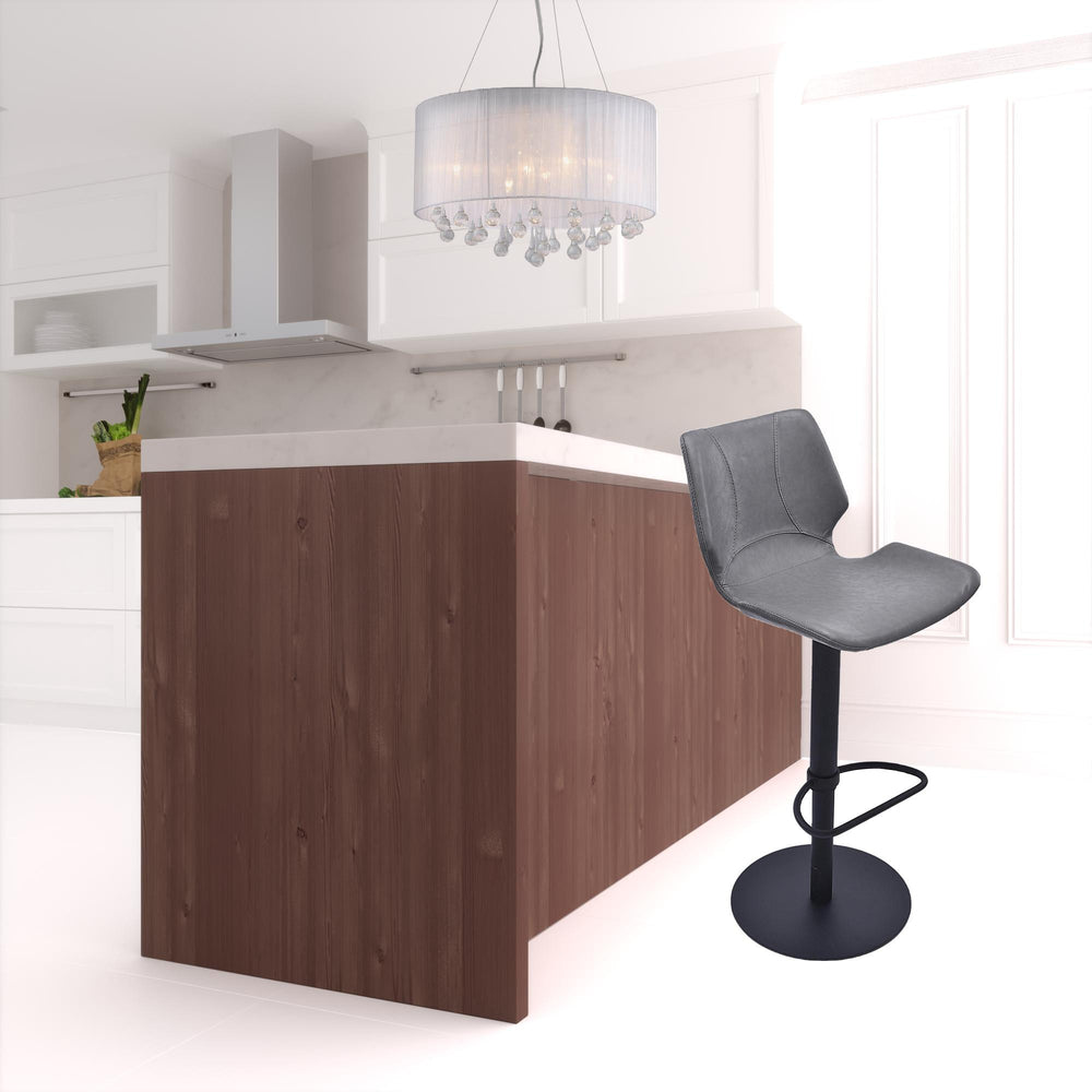 Homeroots 21" Gray And Black Faux Leather And Iron Swivel Low Back Adjustable Height Bar Chair   477222