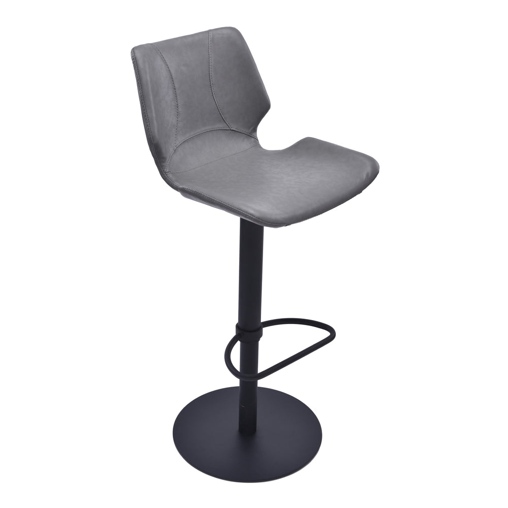 Homeroots 21" Gray And Black Faux Leather And Iron Swivel Low Back Adjustable Height Bar Chair   477222