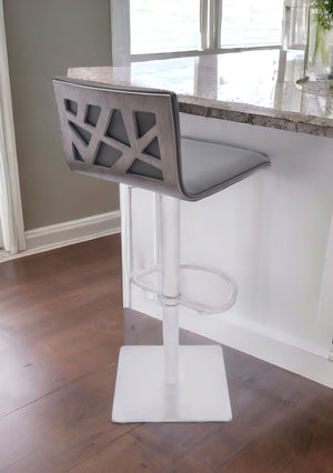 Homeroots 21" Gray And Silver Iron Swivel Backless Adjustable Height Bar Chair   477224