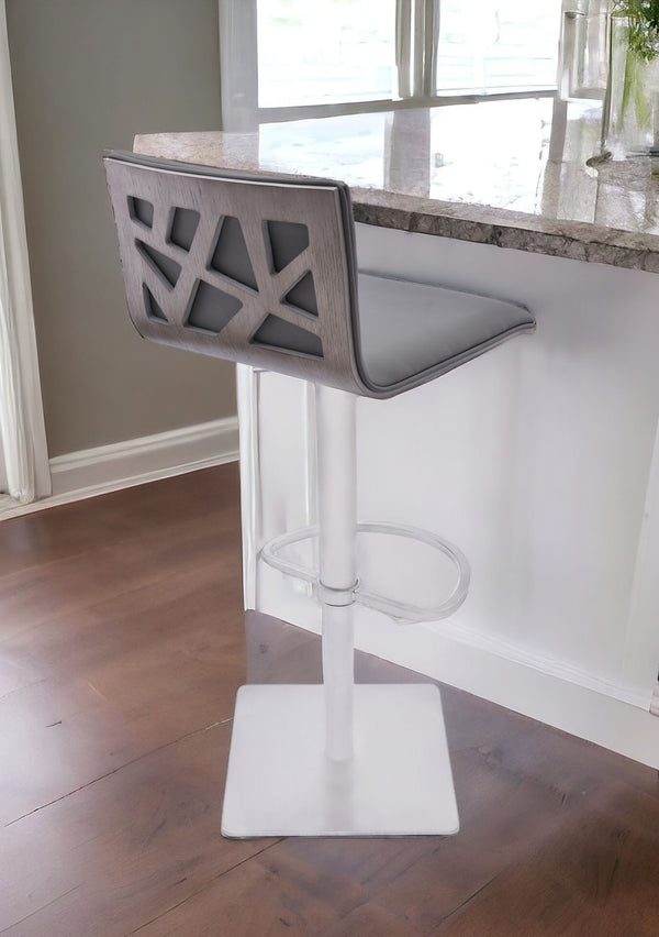 Homeroots 21" Gray And Silver Iron Swivel Backless Adjustable Height Bar Chair   477224
