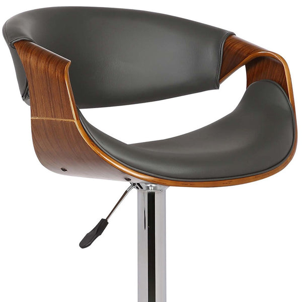 Homeroots 24" Gray And Silver Solid Wood Swivel Low Back Adjustable Height Bar Chair   477225