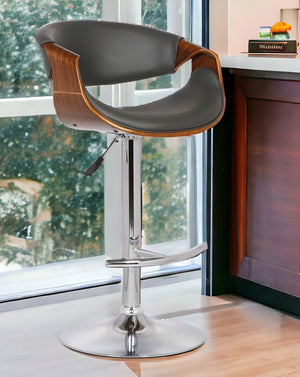 Homeroots 24" Gray And Silver Solid Wood Swivel Low Back Adjustable Height Bar Chair   477225