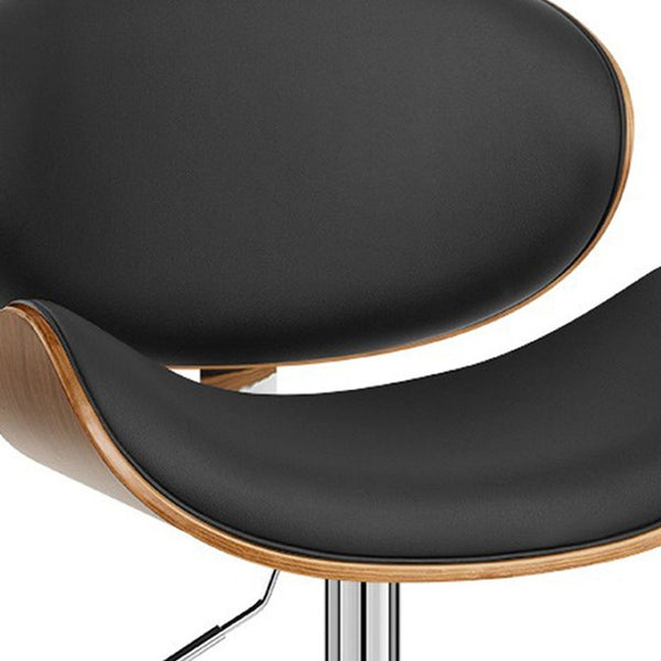 HomeRoots 25" Stylish Black & Silver Faux Leather Swivel Bar Chair with Adjustable Height & Ergonomic Comfort 477227