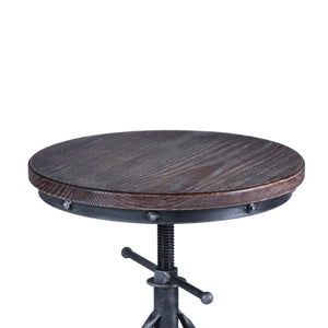 Homeroots Brown And Gray Solid Wood With Iron Swivel Backless Adjustable Height Bar Chair   477228