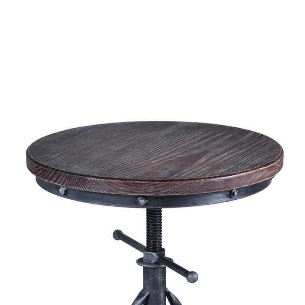 Homeroots Brown And Gray Solid Wood With Iron Swivel Backless Adjustable Height Bar Chair   477228