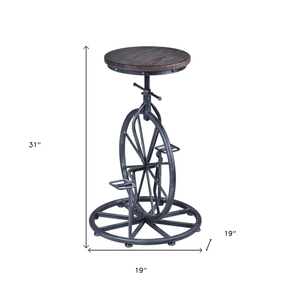 Homeroots Brown And Gray Solid Wood With Iron Swivel Backless Adjustable Height Bar Chair   477228