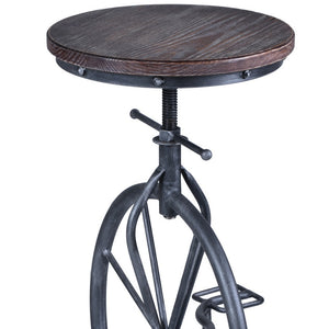 Homeroots Brown And Gray Solid Wood With Iron Swivel Backless Adjustable Height Bar Chair   477228