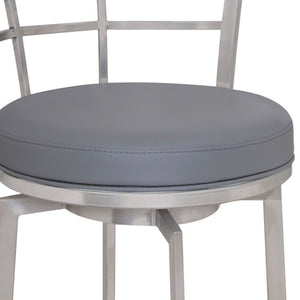 Homeroots 26" Gray And Silver Faux Leather And Iron Swivel Low Back Counter Height Bar Chair   477231