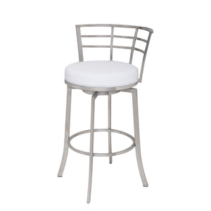 Homeroots 26" White And Silver Faux Leather And Iron Swivel Low Back Counter Height Bar Chair   477232