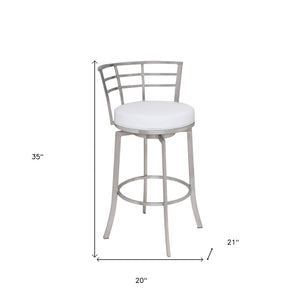 Homeroots 26" White And Silver Faux Leather And Iron Swivel Low Back Counter Height Bar Chair   477232